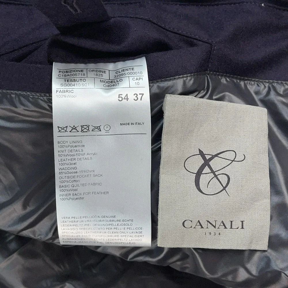 Men's Luxury Canali Wool Quilted Vest Rain Protection Goose Down Padded Size 54